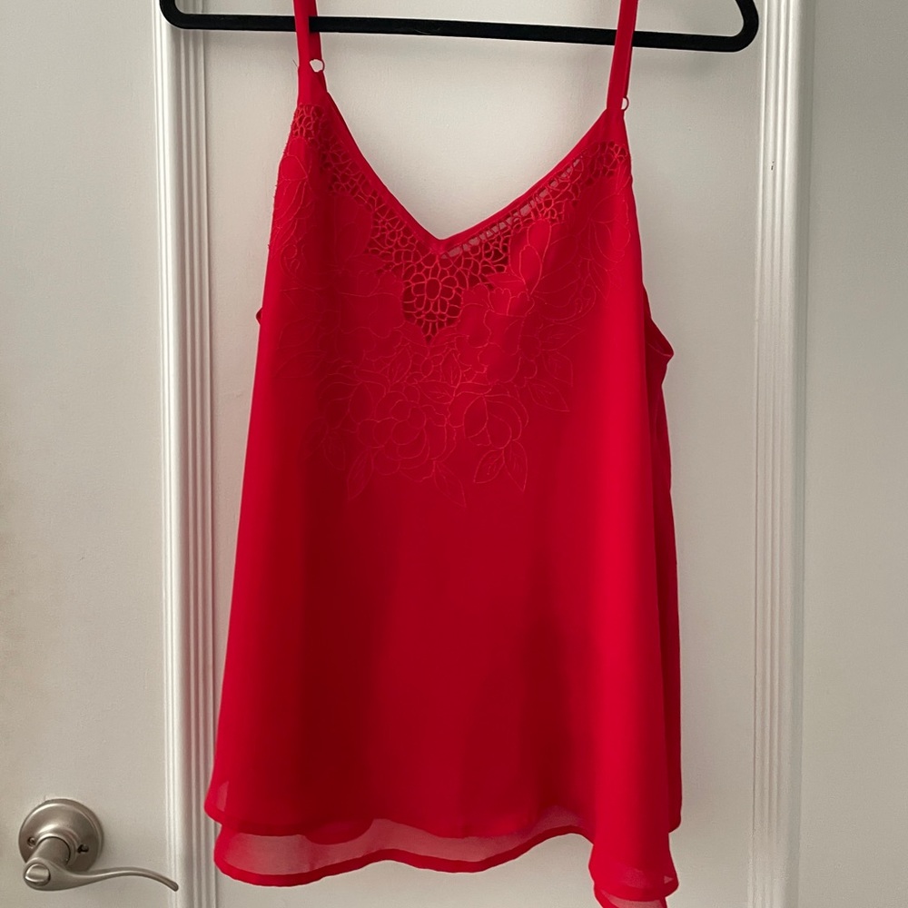 Torrid chiffon swing tank with lace appliqué